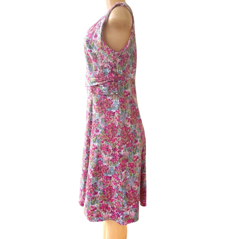 Sag Harbor Dress Womens 10 Pink Blue Floral Fit Flare Cotton Stretch Sleeveless - Picture 6 of 13
